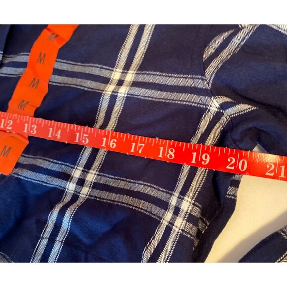 Jachs New York Women Plaid Button-Up Shirt Medium Navy White Flannel Long Sleeve - Picture 10 of 10